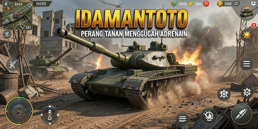 Tampilan antarmuka battlefield yang mendebarkan di permainan Perang Tank.