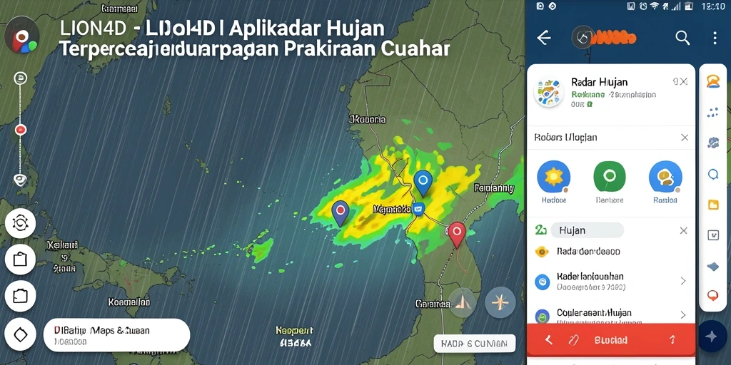 Tampilan antarmuka LION4D dengan peta cuaca akurat dan notifikasi hujan.