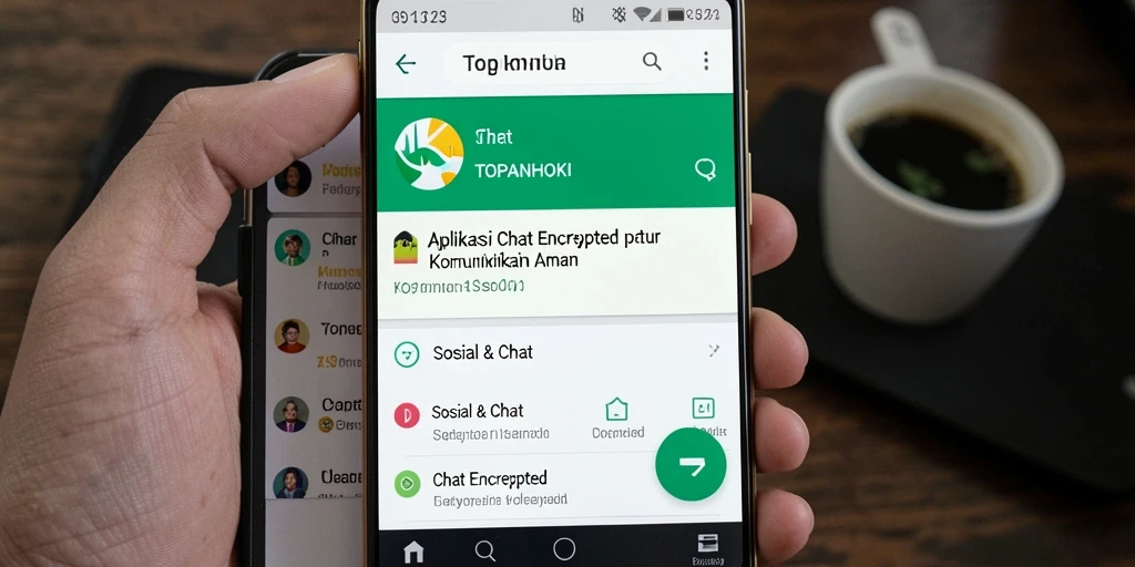 Screenshot antarmuka aplikasi TOPANHOKI menampilkan fitur Chat Encrypted yang aman.