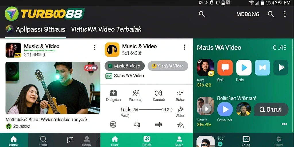 Tampilan aplikasi TURBO88 dengan koleksi video menarik untuk status WA.